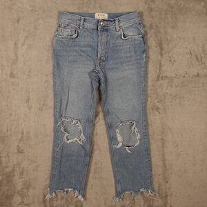 We The Free Jeans Boyfriend Cropped Distressed Women's 24 Light Wash Blue Denim